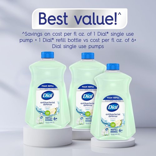 Dial Antibacterial Foaming Hand Soap - Fresh Pear Scent, 52 Fl Oz Refill for Effective Cleanliness