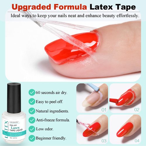 LOUINSTIC Gel Nail Polish Remover & Liquid Latex for Nails: Skin's Protective Barrier Helps Remove Easily in 2-5 Minutes, Low-Irritation, No Residue, No Foil Needed, with Manicure Tools