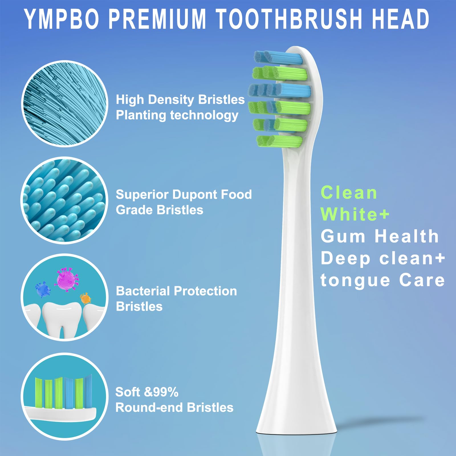 YMPBO Toothbrush Replacement Heads Compatible with 7AM2M AM100/AM105/AM110 Electric Toothbrush, Soft Brush Bristles, 5 Pack White + 5 Pack Black