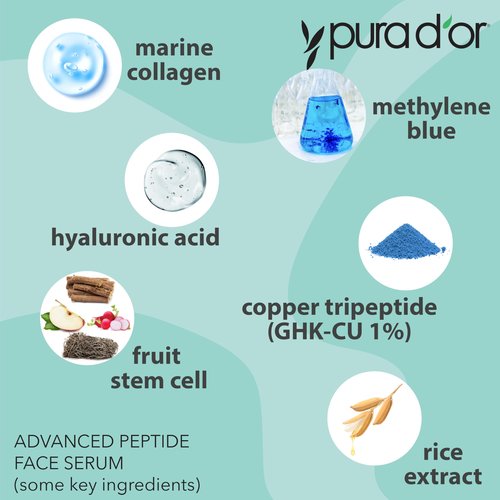 PURA D'OR Advanced Peptide Face Serum – Copper Tripeptide, Plant-Based Stem Cell Extract, Marine Collagen from Kelp, Hyaluronic Acid & Methylene Blue – Anti-Aging Serum for Youthful-Looking Skin, 1 Oz