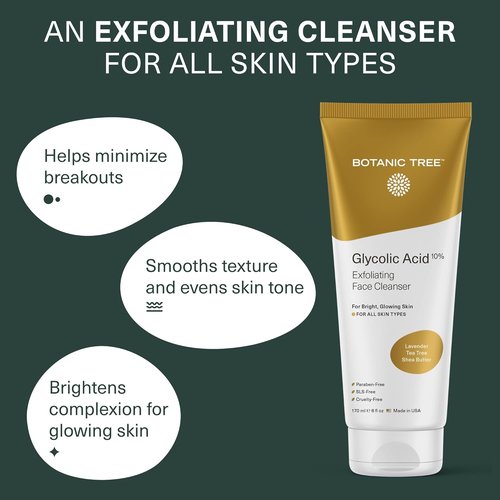 Botanic Tree Glycolic Acid Face Wash - Exfoliating Facial Cleanser with 10% AHA - 6 fl. oz