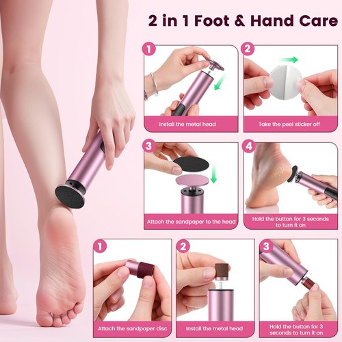 Upgrade Wireless Electric Callus Remover for Feet, 2 in 1 Rechargeable Electric Foot File Grinder for Heel Hand with 6 Speed and Sandpaper, Pedicure Tool for Feet Dead Skin