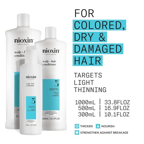 Nioxin System 3 Hair Thickening Conditioner - Nourish Colored & Damaged Hair | Strengthen with Niacinamide & Biotin | 33.8 Fl Oz