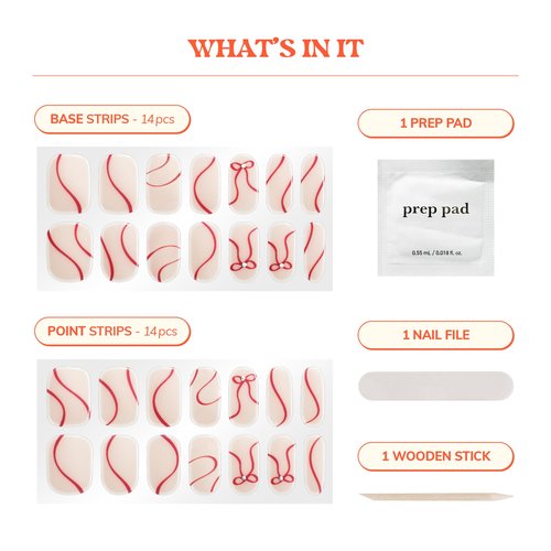 Heyhae Semi Cured Gel Nail Strips | No LED Lamp Needed | Holiday, Red, Neutral | Easy Apply & Remove, Salon Quality | Includes 28 Strips, 1 Prep Pad, Nail File & Wooden Stick