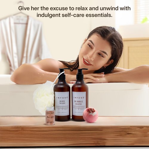 17-Piece Luxury Gift Set with Robe | Complete INFUSÉ White Tea & Coconut Bath Collection | Self-Care Kit with Bath Bombs, Face Masks & Hair Care | Bridesmaid, Mom, Wife, Grandma or Loved Ones