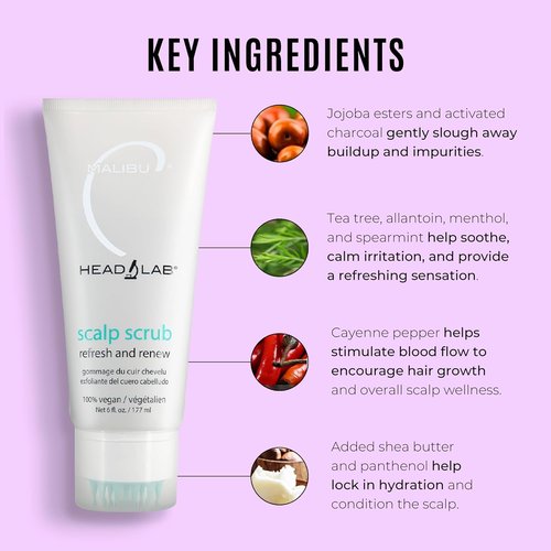 Malibu C Head Lab Scalp Scrub - Gentle Exfoliator with Activated Charcoal & Jojoba Esters - Vegan Hair Care (6 oz)