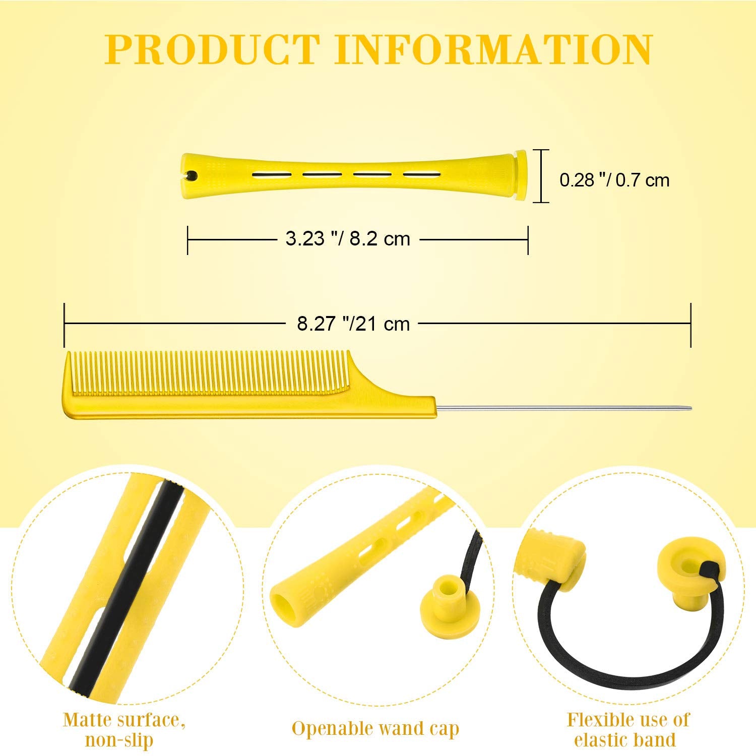 WILLBOND Hair Perm Rods - 96 Pcs Heatless Curlers with 2 Steel Pintail Combs | 0.28 Inch, Yellow