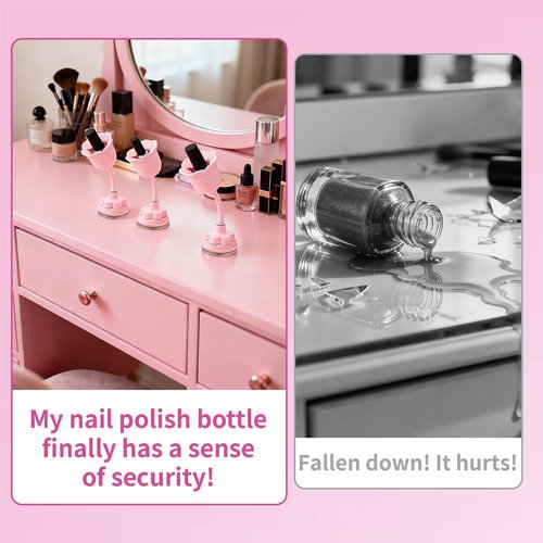 DR.YYDF Nail Polish Bottle Holder, Rose-Shaped with 360° Rotating Stem, Tilted for No-Spill, Strong Suction Cup, All-Bottle Fit (Pink)