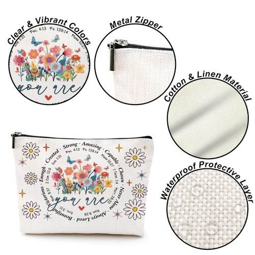 Inspirational Christian Gifts Cosmetic Bag Bible Verse Makeup Bag Motivational Religious Gifts for Women Friends Mom Daughter Birthday Appreciation Gifts Makeup Pouch Mothers Day Christmas Graduation