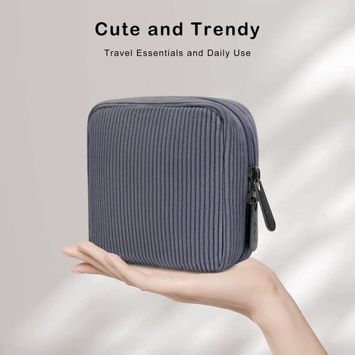 JINSI Small Makeup Bag Corduroy Travel Cosmetic Bag, Cute Stripe Make up Organizer Case with Wide-Open, Zipper Pouch Purse Storage Bag for Women Girls (Small Black-2pcs)