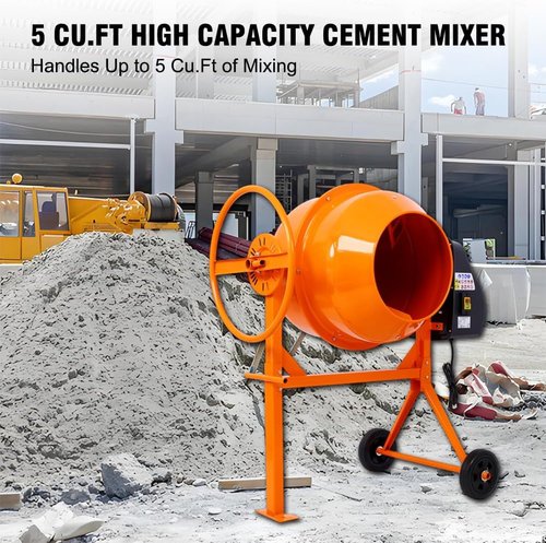 Skiennix Electric Cement Mixer - 5.0 Cu. Ft Heavy Duty 650W Portable Concrete Mixer with Wheels & Stand - Adjustable Tilt, Orange