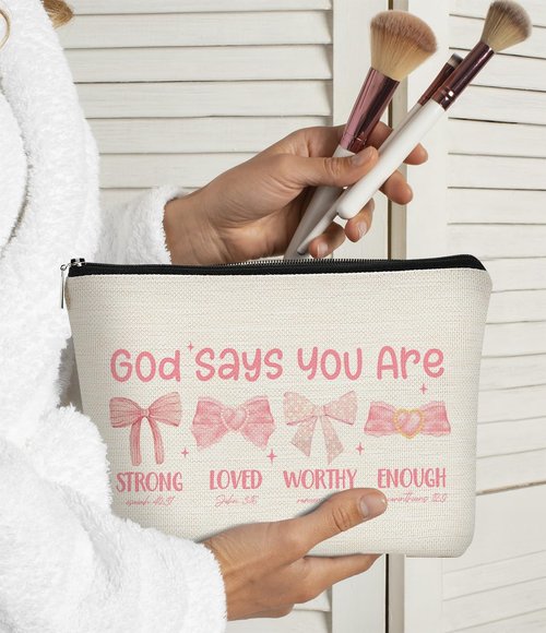 BARPERY God Says You are Preppy Stuff Pink Coquette Bow Makeup Bag, Coquette Accessories,Christian Gifts for Women, Cute Bag, Trendy Makeup Bag, Preppy Christmas Stuff,Cute Makeup Pouch