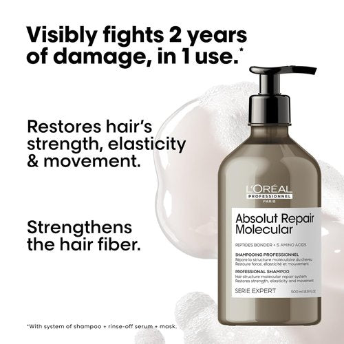 L'Oréal Professionnel Paris Absolut Repair Shampoo - Strengthens & Repairs Damaged Hair | Sulfate-Free, Peptide Bonder