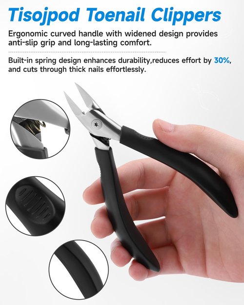 Tisojpod Nail Clippers,Toenail Clipper for Ingrown or Thick Toe Nails,Fingernail Clipper for Men Women Seniors with Stainless Steel Straight Blade Soft Handle Nail Cutter Black