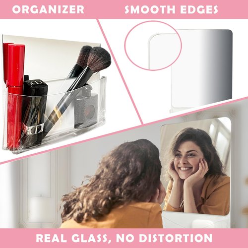 Neehows Magnetic Locker Mirror with Fully Magnetic Back, 9.45" x 5.51" Small Real Glass Super Clear Reflection Mirror with Storage Pocket for School Locker Refrigerator Office Cabinet - White, 1 Pc
