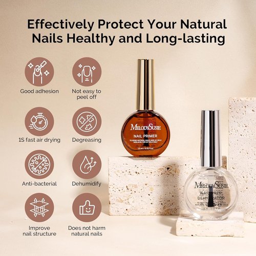 MelodySusie Nail Dehydrator & Primer Set - Hema Free, Acid Free Formula | Fast Dry 15ML
