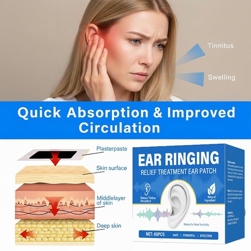 TEELAMP Tinnitus Relief for Ringing Ears, Tinnitus Relief Patch Natural & Long-Lasting Comfort, Effective Reduce Ear Noise, Tinitus Ringing & Discomfort, Mild Ingredients Safe for Daily Use, 60 Pcs