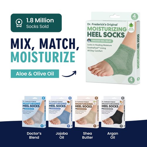 Dr. Frederick's Original Moisturizing Heel Socks for Dry Cracked Heels Treatment - Infused with Olive Oil, Jojoba Oil and Vitamin E - 2 Pairs - Self Care Gifts for Women & Men - Green Aloe