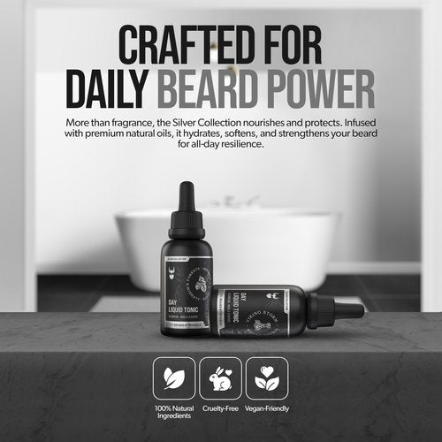 The Beard Struggle - Day Liquid Tonic Beard Oil - Silver Collection (Viking Storm) - Beard Oil for Men - Moisturize, Softens Hair, Reduces Itch - Day Time Beard Growth Oil (1 Fl oz)