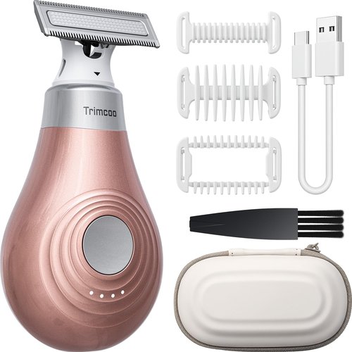 Trimcoo 2026 New Bikini Trimmer for Women - Small But Powerful Electric Razors, Intimate Pubic Hair/Lady Facial Painless Removal, USB-C Cordless Body Shaver for Trip, Replaceable Wet/Dry Blade, Gold
