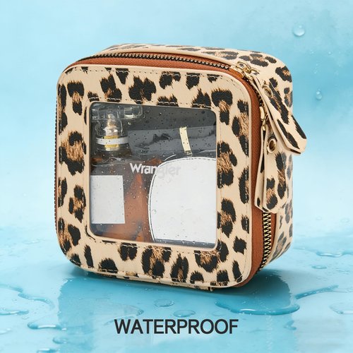 Montana West X Wrangler Clear Makeup Bag Travel Cosmetic Bag Portable Make Up Toiletry Organizer for Women Leopard