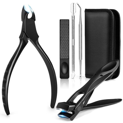 LEYOUFU Toenail Clippers for Seniors Thick Nails, Professional Ingrown Toe Nail Clippers Tools, Wide Jaw Opening Finger Nail Cutter 5-in-1 Heavy Duty Nail Clipper Kit Gifts for Men & Women Adult