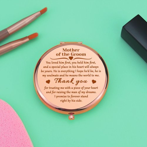 Mwphuy Compact Makeup Mirror for Mother of The Groom, Tabletop Mount, 2.6 inches, Rose Gold