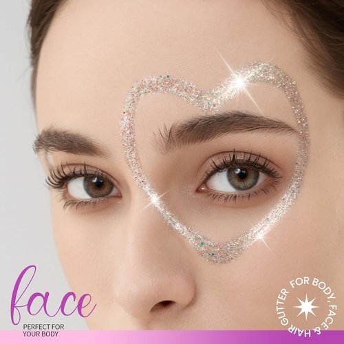 Teenitor Face Glitter Gel Set - 2 Versatile 20g/0.7oz Body & Hair Glitter Gels in White for Makeup