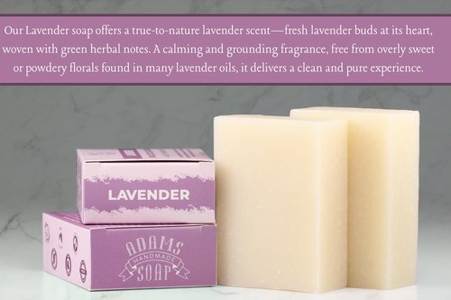 Adams Handmade Soap Lavender Pure Castile Bar Soap – 4.5 oz | Vegan, Cold Process, Essential Oils, 84% Organic, Fair Trade, No Additives, USA Made