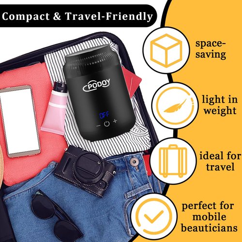 Podoy Mini Wax Pot Warmer for Hair Removal, Small Portable Travel Wax Melt Heater Machine Digital Display for SPA Salon Brow Body Nose Upper Lip Hair Waxing with 100 Waxing Sticks