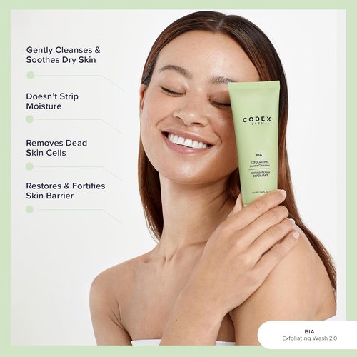 Codex Labs Bia Exfoliating Face Wash 2.0 - Gentle Vegan Cleanser for Dry & Sensitive Skin | 3.4oz