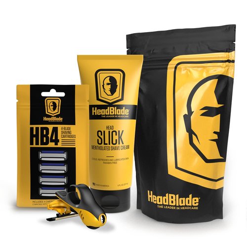 Moto Men's Head Shaving Starter Kit with HeadSlick Shaving Cream, Shaving Razor, Blade Refills (8 ounce HeadSlick)