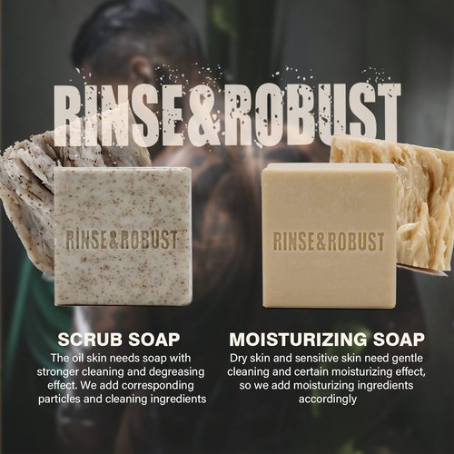 Rinse & Robust Mens Bar Soap 6Pcs Cleansing All Natural Handmade Mens Moisturizing&Exfoliating Oatmeal Scrub Soap Gift for Men Body&Hand All Skin Type|6 Different Scents |5.3 oz of 6 Bars