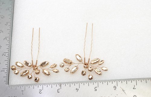 Faship Gorgeous Champagne Rhinestone Crystal Floral Hair Pins Accessories 2 Pcs