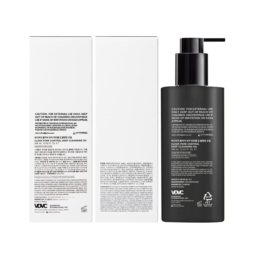 VIDIVICI Clear Pore Control Deep Cleansing Oil 10.14 fl.oz | Makeup remover with blackhead care, Korean facial cleanser for oily skin, Sebum control with Bamboo Charcoal Powder, Korean skin care