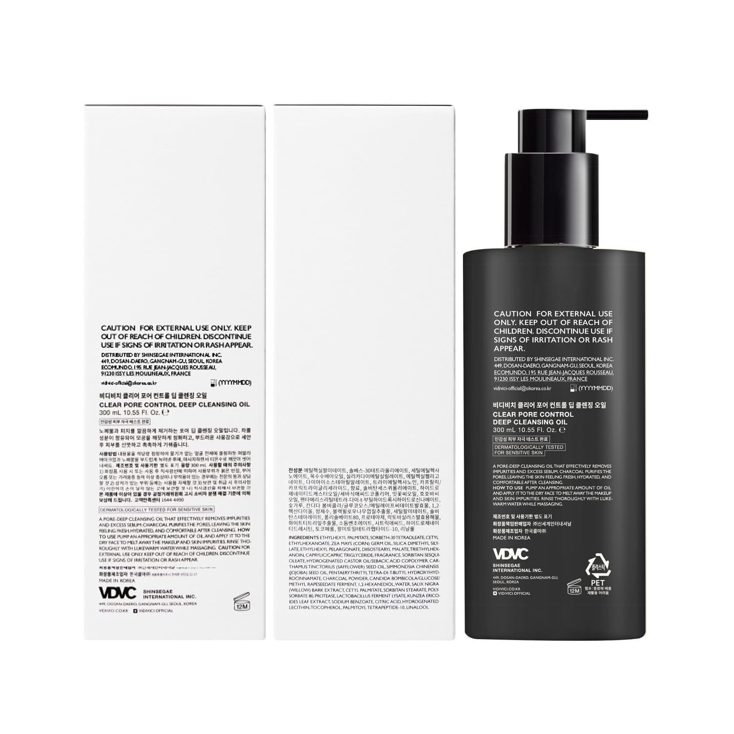 VIDIVICI Clear Pore Control Deep Cleansing Oil 10.14 fl.oz | Makeup remover with blackhead care, Korean facial cleanser for oily skin, Sebum control with Bamboo Charcoal Powder, Korean skin care