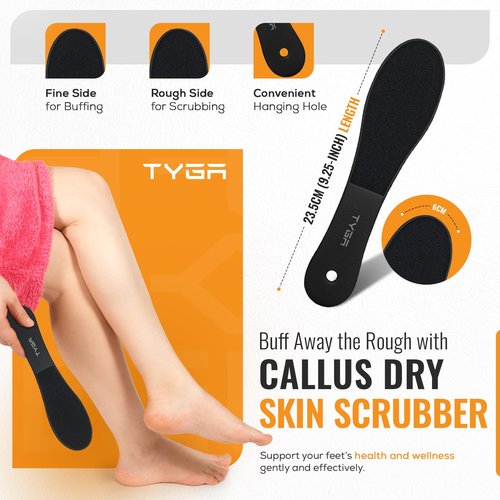 TYGA Foot Rasp Filer, Double Sided File & Scrubber Set - Callus Remover for Dead Skin Removal, Cracked Hard Skin, Coarse, Fine Scraper, Wet, Dry Spa Care, Surgical Stainless Steel, Nickel (3 Pack)