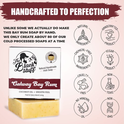 The Black Stuff All Natural Bar Soap for Men Handmade Cold Process Soaps with Organic Ingredients and Essential Oils - Mens Soap for Daily Use, Galway Bay Rum Body Soap