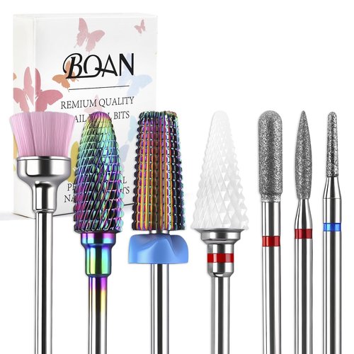 BQAN Nail Drill Bits Set, 7pcs Tungsten Carbide Diamond Drill Bits for Nail Tech, Remove Acrylic Gel Polish Cuticle, Manicure Pedicure Tools
