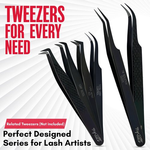 My Lash Tools Total Lash Control Curved Classic Fiber Tip Lash Tweezer – Precision Eyelash Extension Tweezer, Professional Stainless Steel, Volume & Classic Lashes (Black)