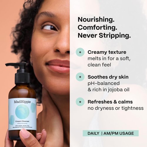 Mad Hippie Cream Cleanser - Gentle Formula with Hyaluronic Acid & Jojoba Oil, 4 Oz for Skin Protection