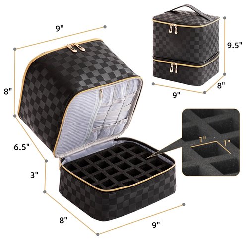 AGX Bravo Nail Polish Organizer Bag Holds 30 Bottles & Nail Lamp Gel Nail Polish Storage Organizers for Nail Tech Carrying Case Manicure Kit Supplies Bag, Checkerboard Black (BAG ONLY)