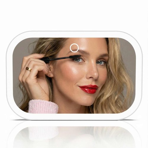 Fancii Car Sun Visor Makeup Mirror with Light, Rechargeable, 3 Color Modes, Dimmable, Adjustable Strap Clip-On Vanity Mirror, Universal fit, Built-in Kickstand (Juni 2) - White