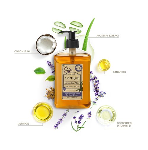 A LA MAISON Lavender Aloe Hand Soap - Natural Liquid Wash with Essential Oils | Biodegradable & Vegan (16.9 oz, 2 Pack)
