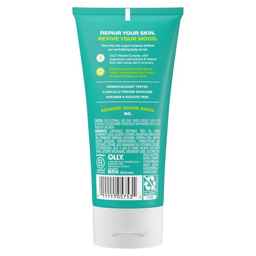 OLLY Revive Body Scrub - Nourishing Skin Exfoliator with Magnesium & Vitamin B12 | Refreshing Nerolidew Scent, 6 oz