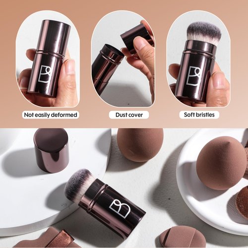 BS-MALL Kabuki Brush Makeup Sponge Set 8 Pcs with Foundation Powder Brush Powder Puff Essential Tools for Flawless Makeup Application