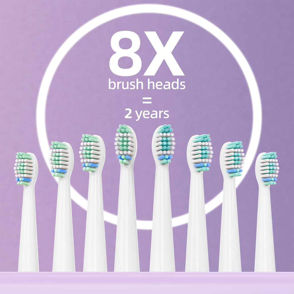 YUNCHI Electric Toothbrush Birthday/Valentine Plastic 8 Heads 24-Mo Deep Cleans Gentle Gums Removes Stains 3Hr USB-C 90d 2-Min Timer/30s IPX7 - Purple