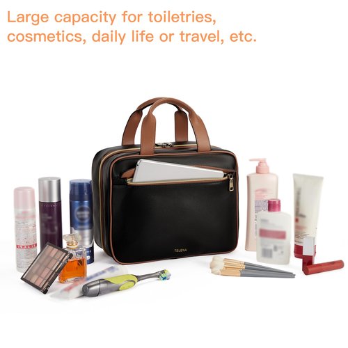 Telena Travel Toiletry Bag for Women with Hanging Hook, Water-resistant Cosmetic Bag Travel Organizer for Accessories, Toiletries, Shampoo