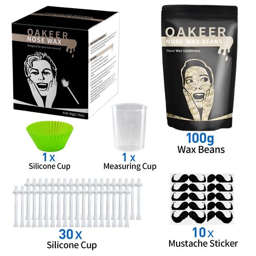 Oakeer Nose Hair Remover Kit with 30 Wax Sticks for Men and Women - 100g Nose Wax for At-Home Hair Removal