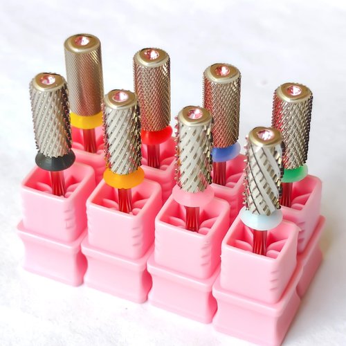 Heart Top Pink Crystal Nail Drill Bits for Efile, 3/32'' Safety 6.6mm Barrel Tungsten Carbide Professional Bits, Easy for Beginner, 2 Rotation Electric File Bit, Remove Gel fast, Silver, Extra Fine.